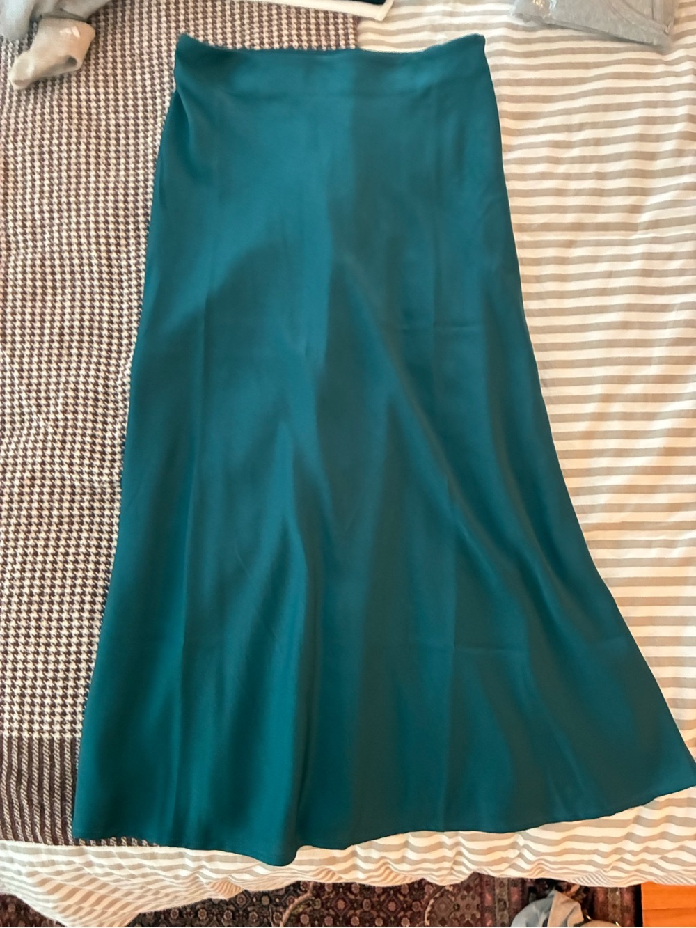 Teal A-Line Satin Midi Skirt